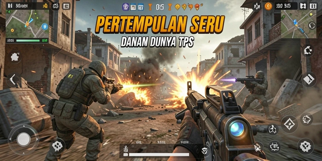 Tampilan gameplay menegangkan di 8055 dengan aksi TPS yang seru.