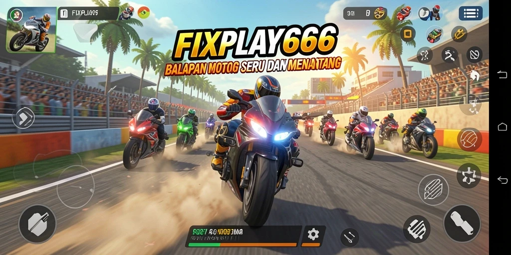 Screenshot utama FIXPLAY666 menampilkan aksi balapan motor yang mendebarkan.