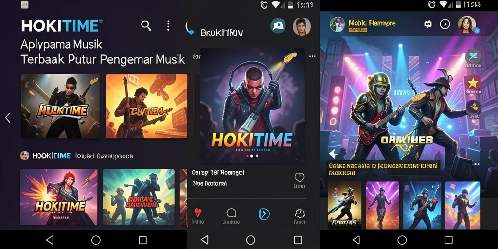 Screenshot HOKITIME menampilkan antarmuka interaktif yang menarik dalam mendengarkan musik.