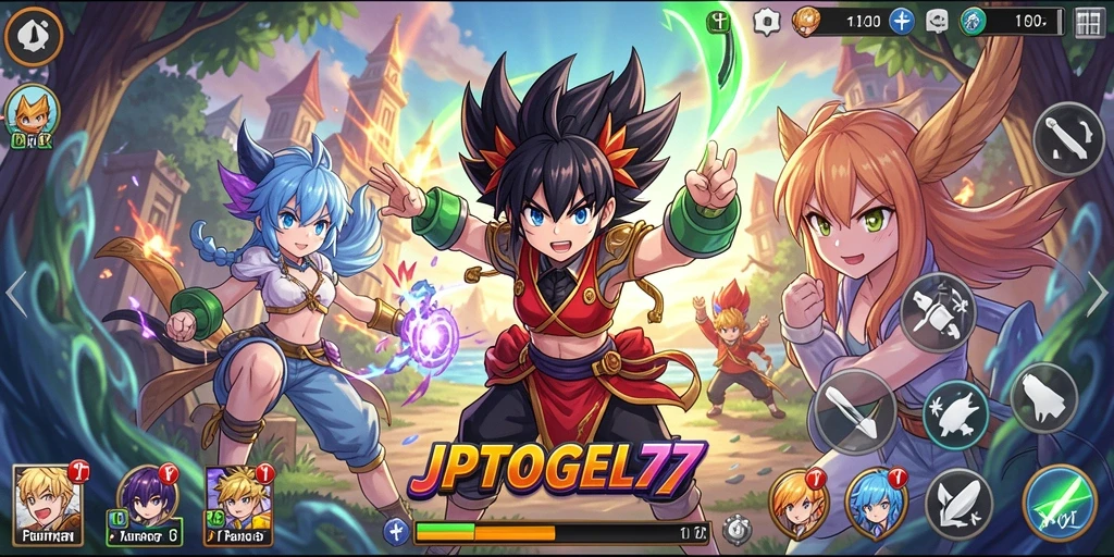 Tangkapan layar gameplay <strong>JPTOGEL77</strong> yang menunjukkan aksi seru karakter Anime.
