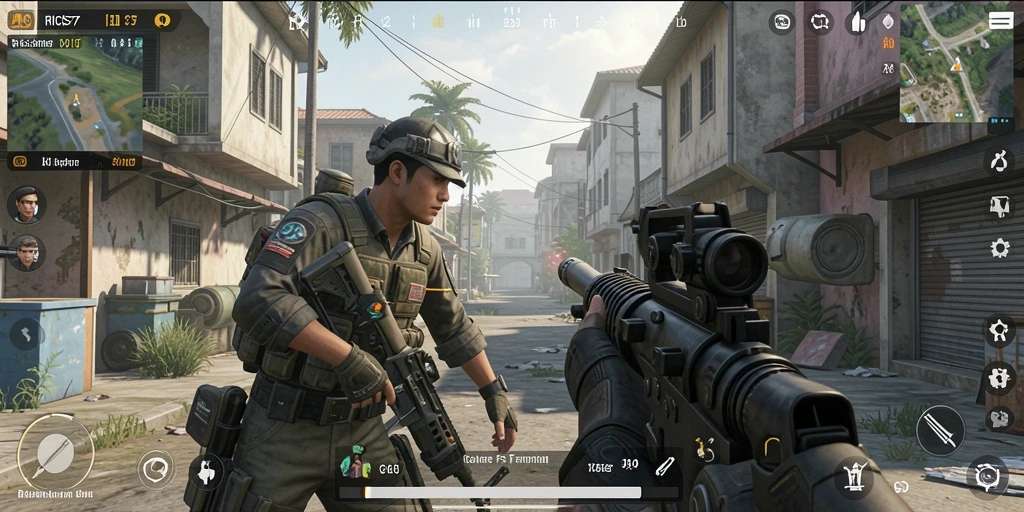 Screenshot RICIS77 menampilkan momen intens dalam gameplay FPS.