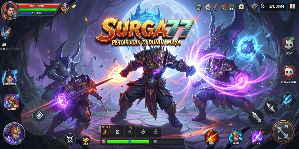 Gameplay menegangkan dalam SURGA77 dengan aksi pertarungan intens.