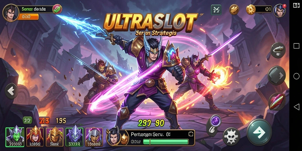Tampilan gameplay <strong>ULTRASLOT</strong> yang intens dan mendebarkan saat pertarungan berlangsung.